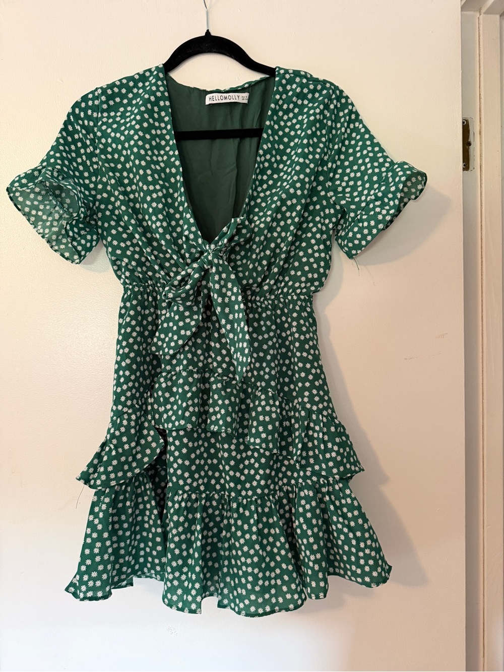 Hello Molly Green Floral Tie-Front Dress, Size XS
